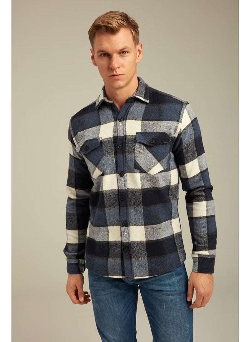 Cool Tarz Cool Style Blue Men's Slim Fit Button-down Collar Double Pocket Lumberjack Plaid Shirt - Image 2